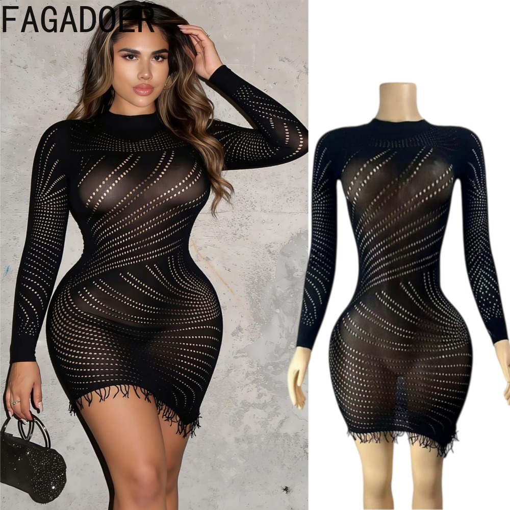 Sexy Mesh Sheer Bodycon Dress - FAGADOER Abito mini aderente e sensuale