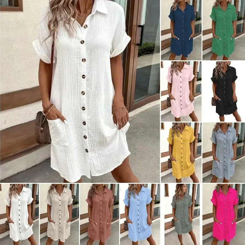 Casual Loose Linen Shirt Dress - Abito casual in stile cotone e