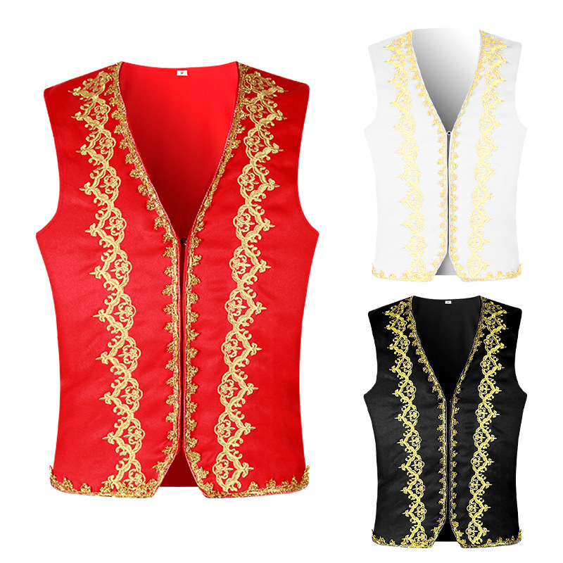 Tops - Gilet Medievale con Ricami Dorati, Gilet