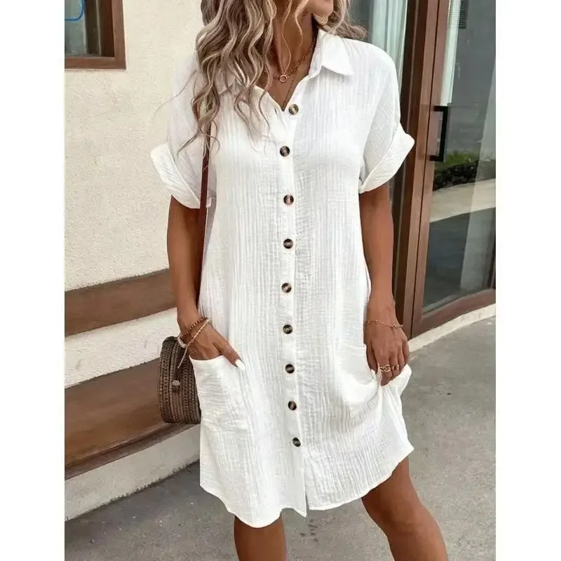 Abito casual in stile cotone e - Casual Loose Linen Shirt Dress recensione e prezzo
