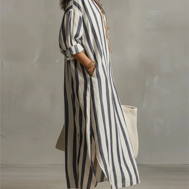 Elegante Abito Lungo in Lino c - Casual Loose Linen Shirt Dress recensione e prezzo